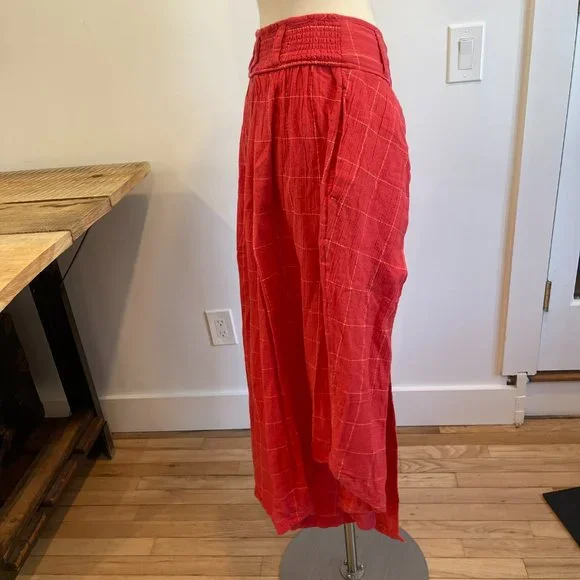 046 Free People Lunar Cove Wide-Leg Pants in Red Combo Size Medium - Picture 7 of 8